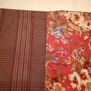2 Chaps Ralph Lauren King Sz Pillow Shams Summerton Red Floral Reversible Plaid